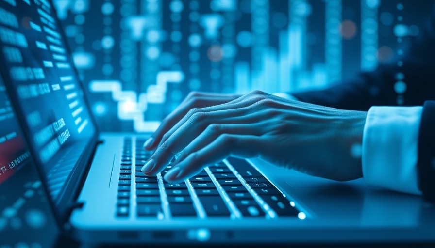 Futuristic digital interface with hands typing and binary code, AI-Powered Workforce Automation.