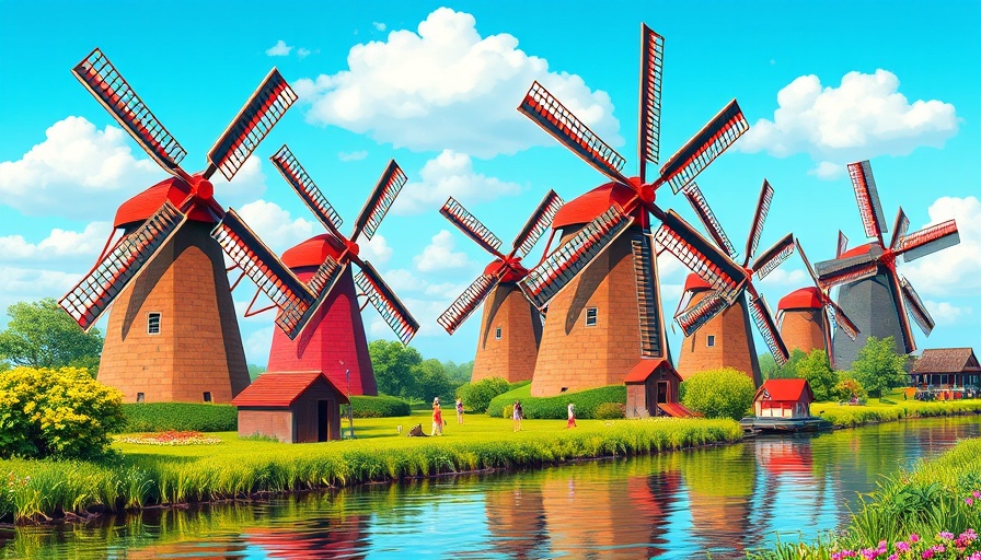 Netherlands ranks above G7 in tech competitiveness depicted with vibrant Dutch windmills.