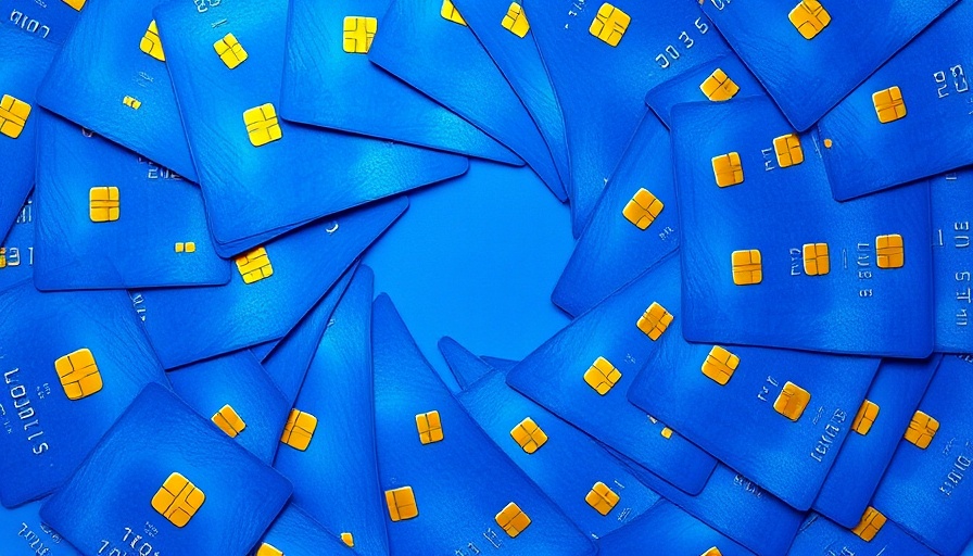 Spiral of blue credit cards symbolizing agentic AI in retail.