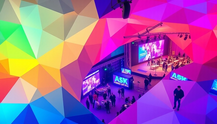 Vibrant experiential marketing trends display with geometric layout.