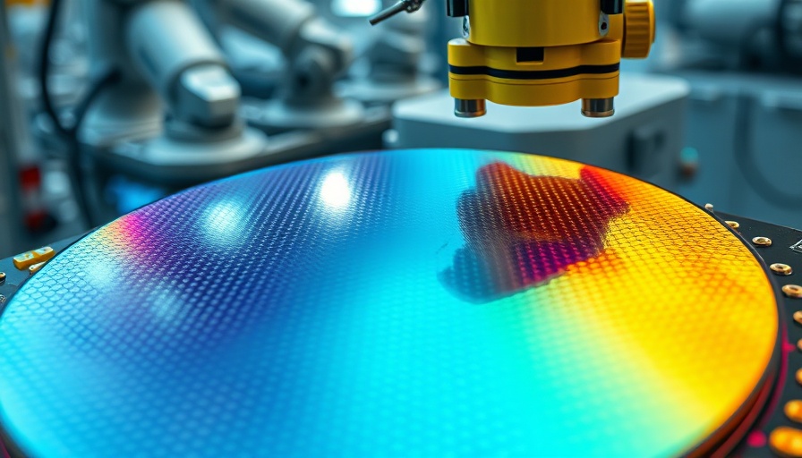 Close-up of silicon wafer in semiconductor lab, American semiconductor supply chain.