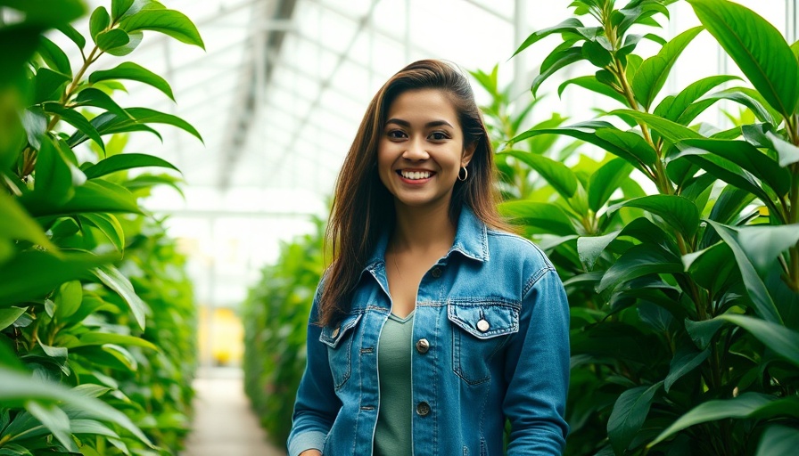 Confident woman in greenhouse, surrounded by lush plants