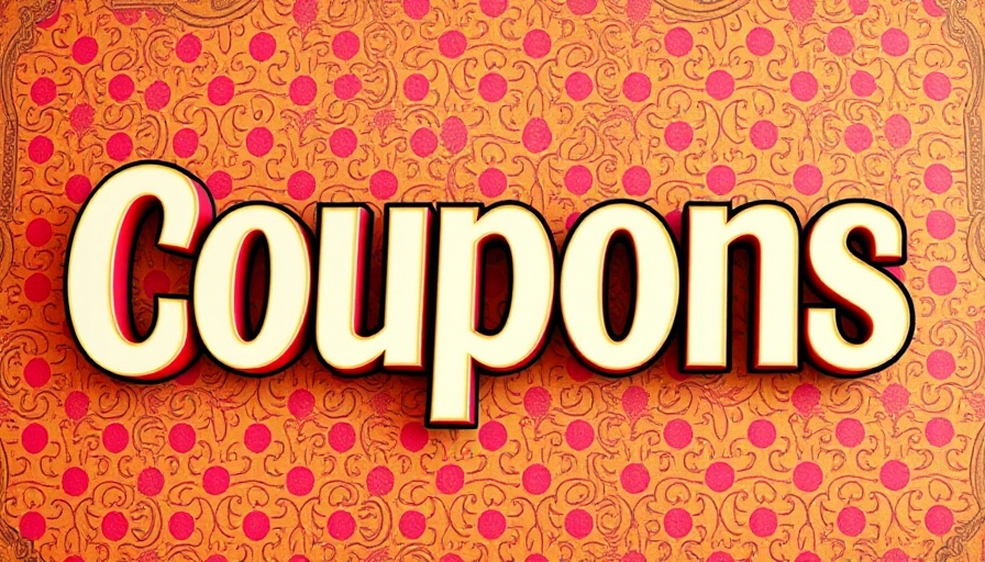 Pink polka-dot coupon background featuring bold text.