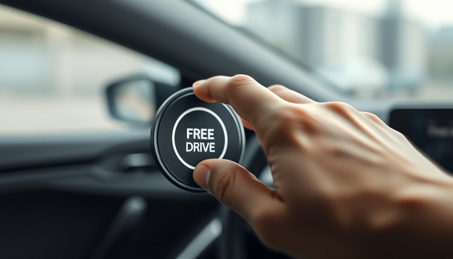 Close-up of finger pressing 'Free Test Drive' button highlighting car sales opportunities.