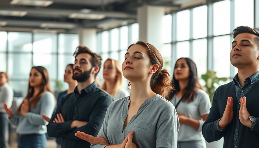 Employees practicing mindfulness for economic value of health.