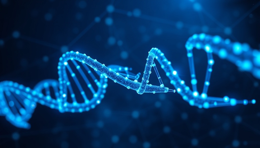 Futuristic digital DNA strand representing Generative AI in healthcare.
