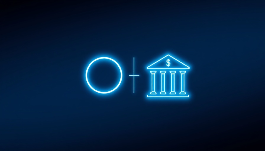 Minimalist fintech symbols on dark background.