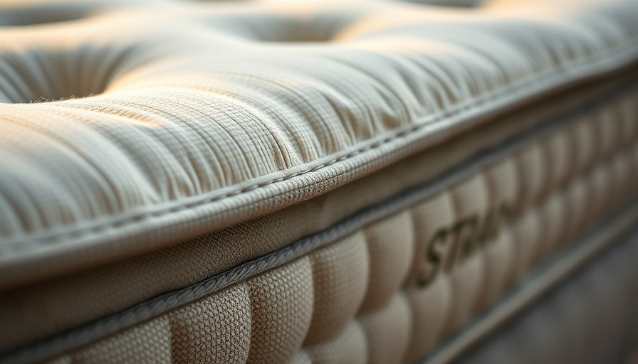 Eco-friendly organic mattress with embroidered logo, close-up view.