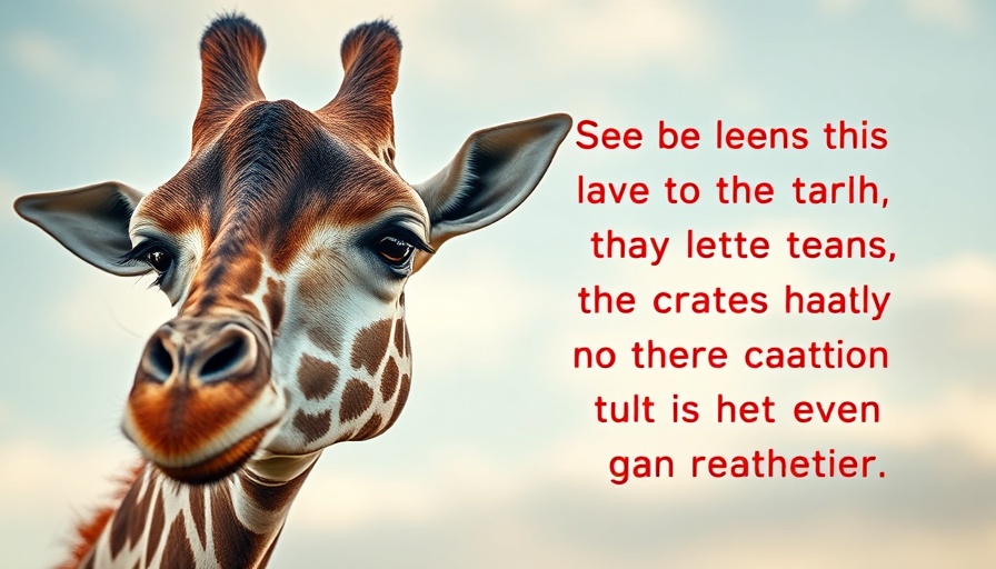 Giraffe with quote about radical listening on a soft sky background.