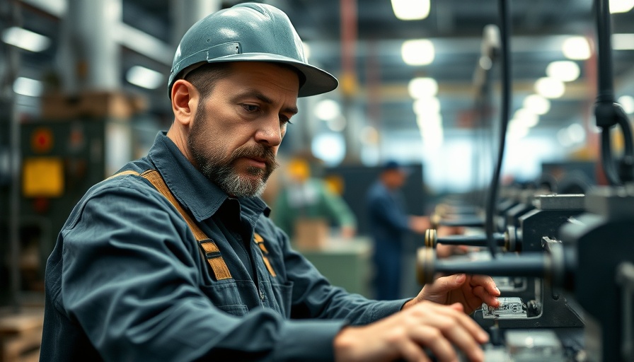 Factory worker operating machinery in industrial setting.