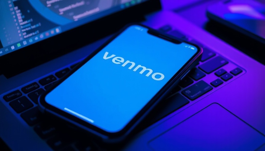 Venmo app screen on smartphone over laptop keyboard highlighting data privacy risks.