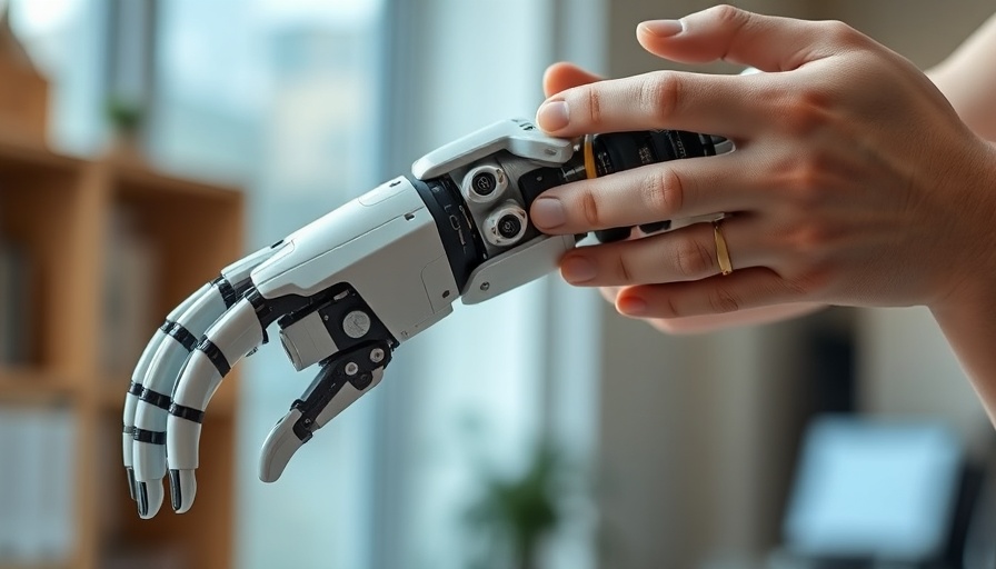 Close-up of robotic prosthetic arm in Applied AI Lab.