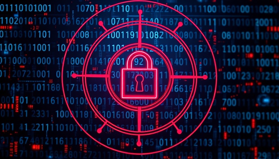 AI-driven security solutions concept with binary code and targeting symbol
