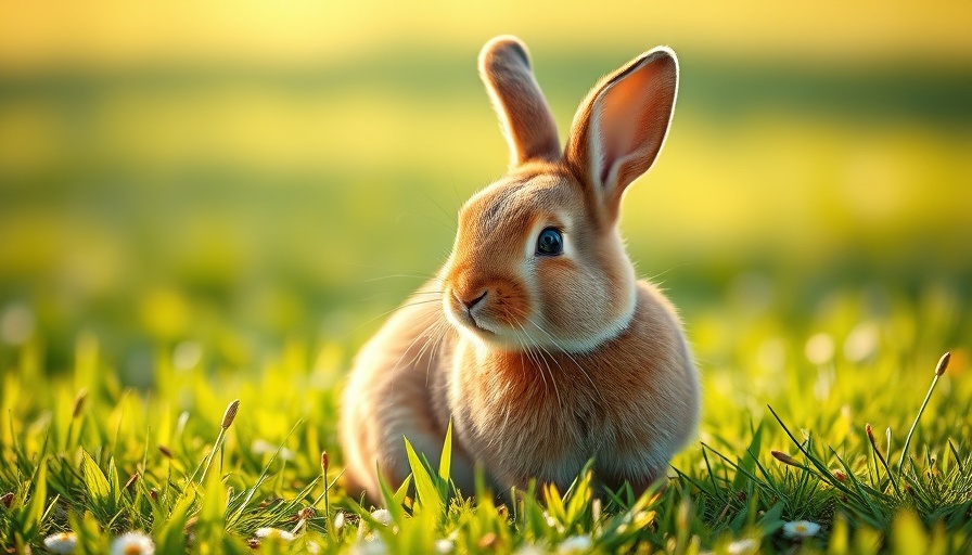 Adorable brown rabbit in a sunlit grassy field, showcasing ChatGPT image generator capabilities.
