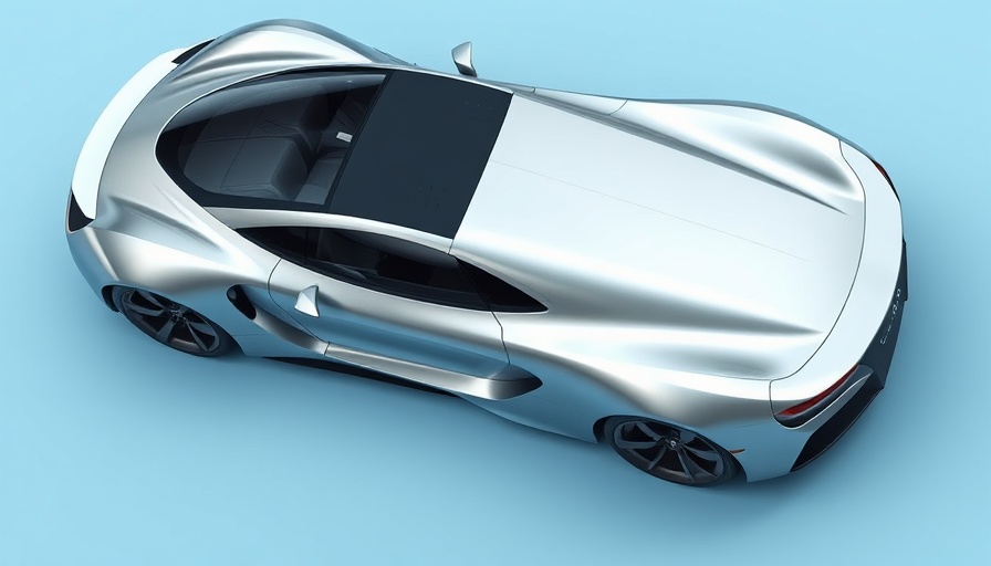 Aerial view of a sleek silver luxury car on a pale blue background.