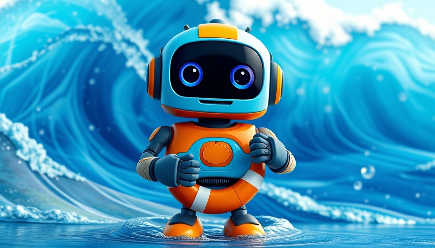 Generative AI therapy concept with a cartoon robot and lifebuoy.