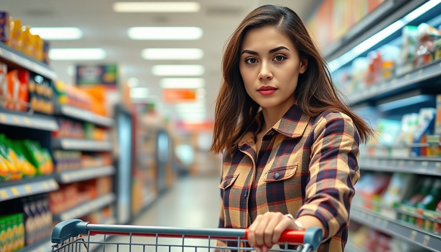 Woman shopping in a well-stocked supermarket aisle, showcasing Latin American CPG commercial excellence.