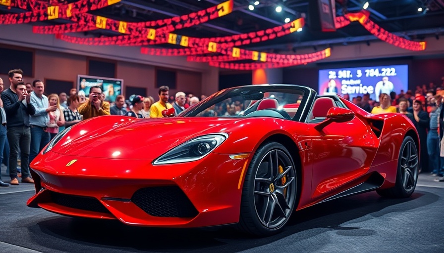 Manheim Pennsylvania charity auction featuring sleek red sports car.