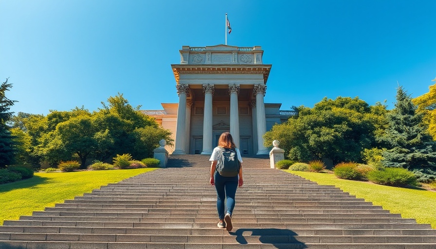 University campus tower during the day, academic setting.