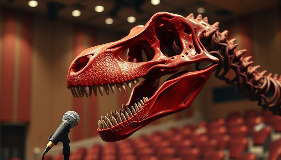 Dinosaur Choir sounds: Dinosaur skull model in auditorium.