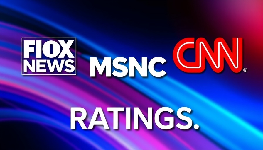 Cable News Ratings 2023 graphic with Fox, MSNBC, CNN logos.
