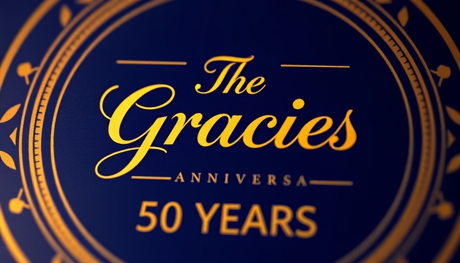 Elegant Gracie Awards logo celebrating 50 years, gold and blue.