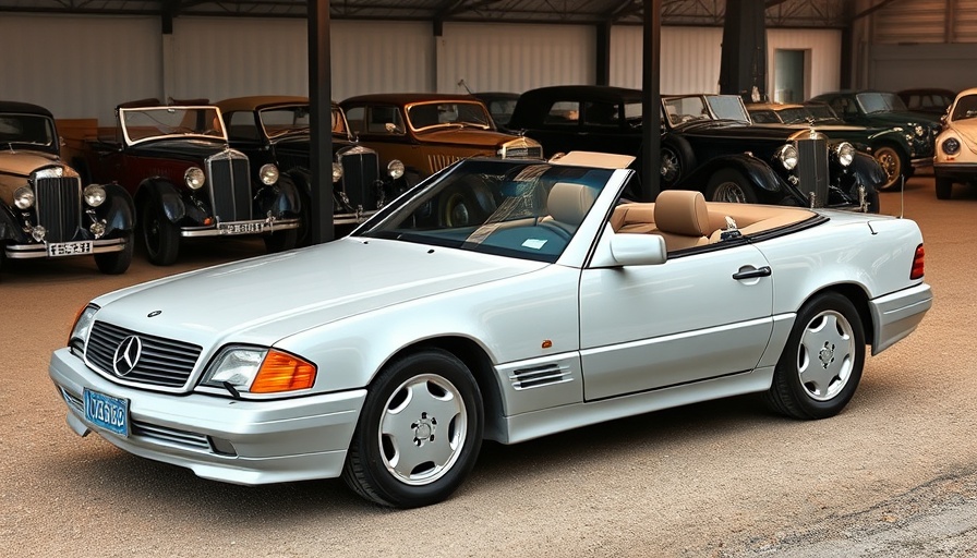Classic 1992 Mercedes-Benz 500SL at auction, photorealistic.