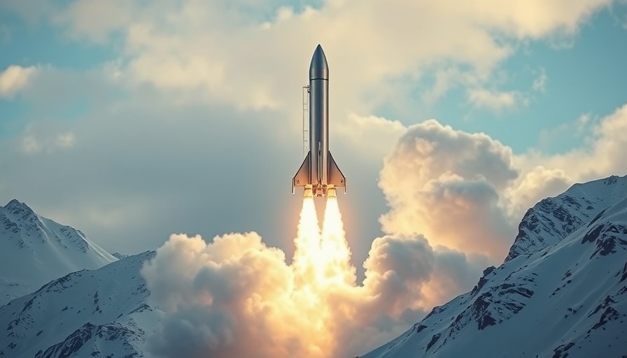 Orbital rocket launch in Western Europe, snowy mountains.