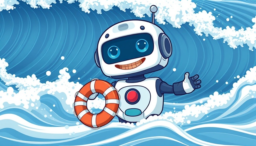 Cartoon robot with lifebuoy, generative AI therapy theme.