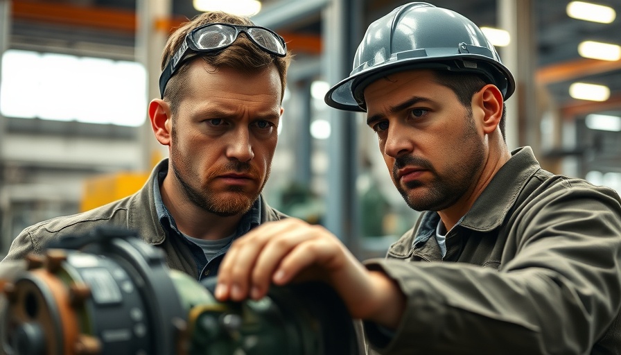 Industrial workers inspecting equipment, excelencia operacional en minería.