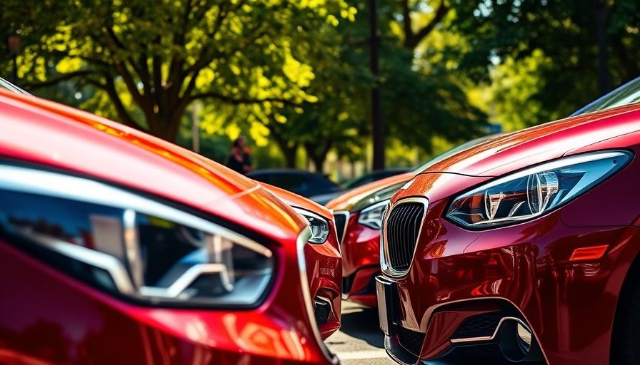 Red cars parked on a street, highlighting US credit risk gauge rising tariffs.