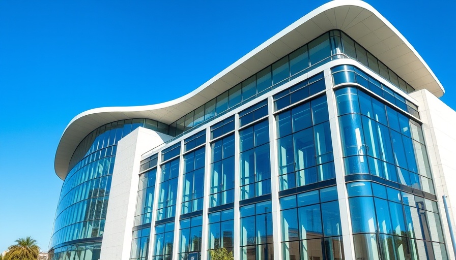 USIP Headquarters with modern curved roof and glass facade under blue sky