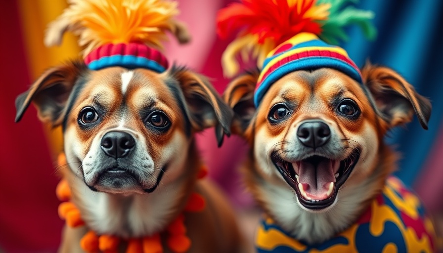 Dogs in clown hats showcasing AI image generator speed.