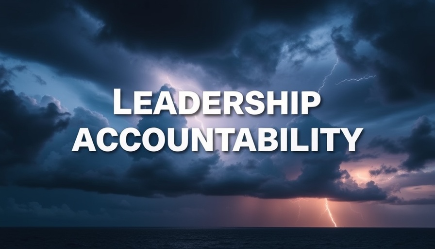 Leadership accountability quote over dramatic stormy sky
