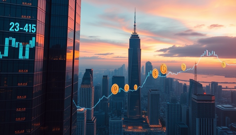 Circle IPO digital finance concept with skyscrapers and crypto coins.