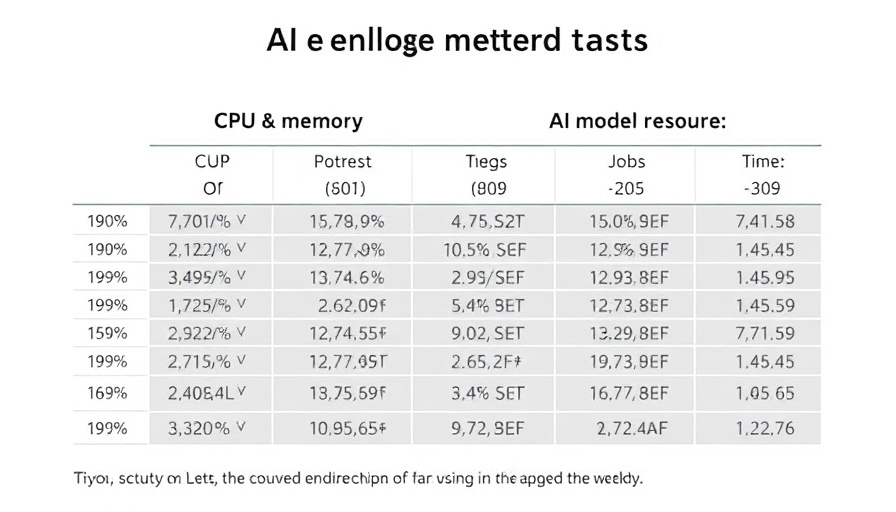 Performance metrics table for AI inference serving with CPU and memory usage.