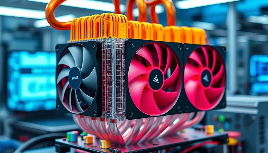 3D printed cooling systems with intricate design patterns, colorful display.