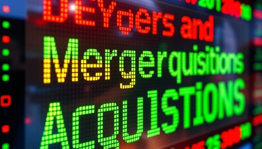 Digital stock ticker displaying 'Mergers and Acquisitions'.