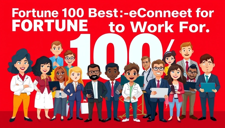 Vibrant cartoon of diverse professionals on Fortune's best companies list.