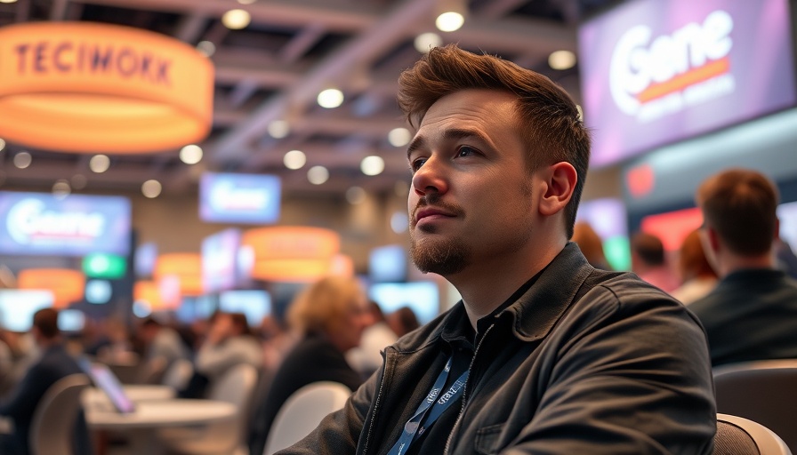Man at tech conference discussing real-time observability in AI-native systems.