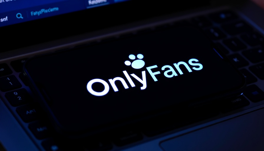 Glowing OnlyFans logo on smartphone over laptop keys.