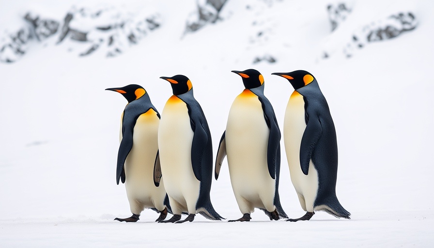 Majestic emperor penguins on snowy Antarctic slope, Trump Tariffs.