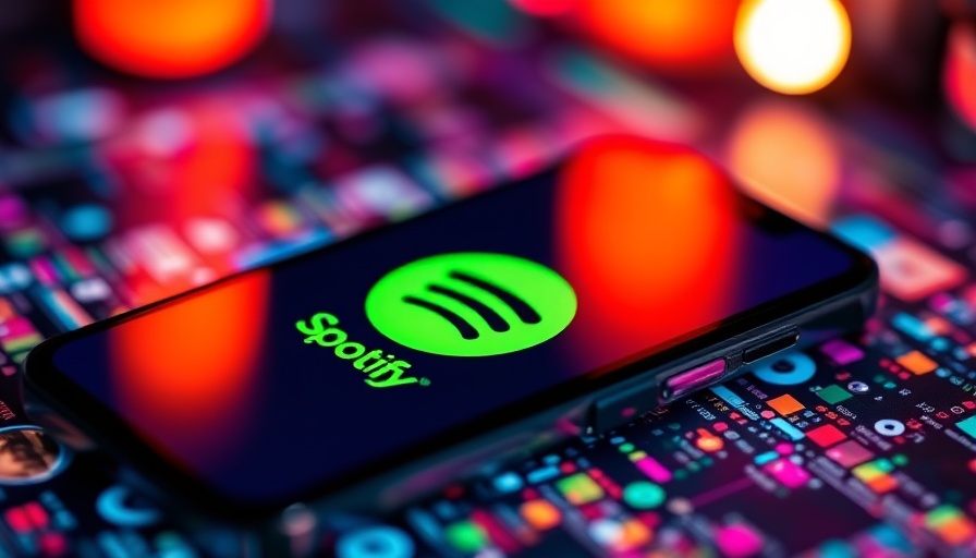 Close-up of Spotify logo on smartphone screen with colorful background