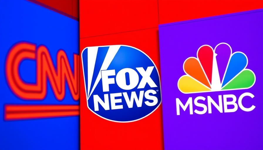 March 2025 cable news ratings logos on colorful backgrounds