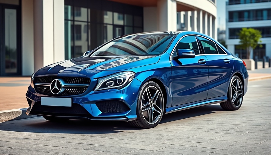 Sleek blue Mercedes car in urban setting, photorealistic.
