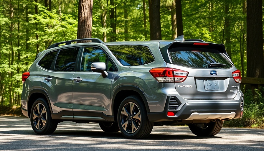 2025 Subaru Forester Hybrid in a forest clearance, natural light.