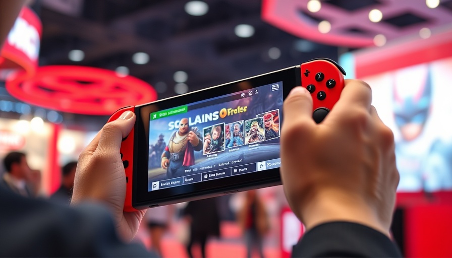 Person using Nintendo Switch with game character selection screen, vibrant setting.