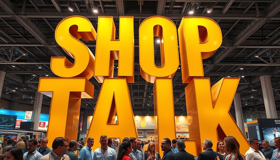 Transforming Trade Shows: Massive 'SHOP TALK' sign at active trade show.