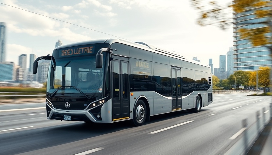 Fully electric bus test drive scene in urban environment.