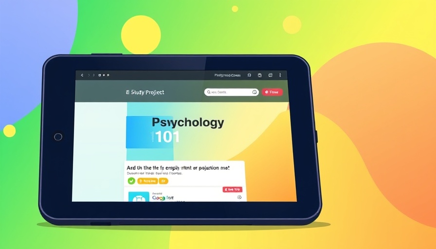 Digital tablet screen shows study project creation, course: Psychology 101, Claude for Education.